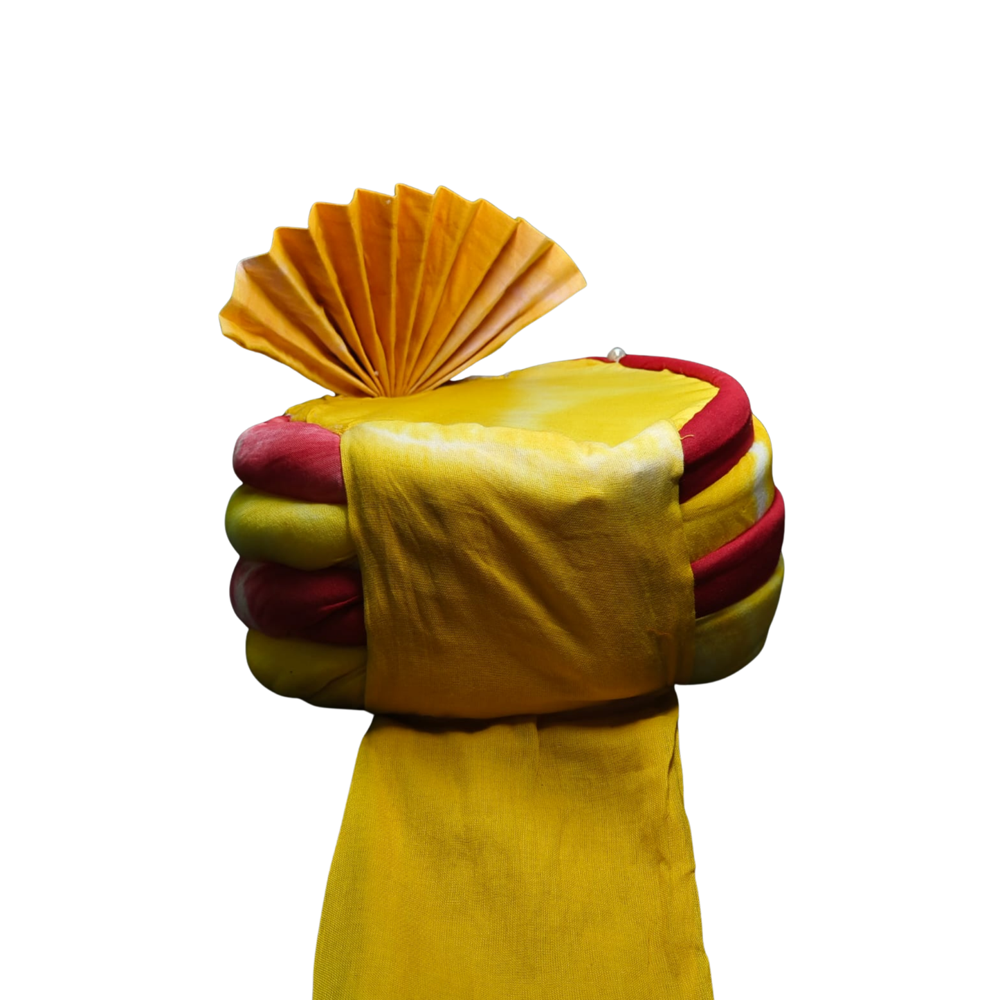 Royal Pleated Ready-to-Wear Safa with Pearl Chain & Kalgi - Yellow