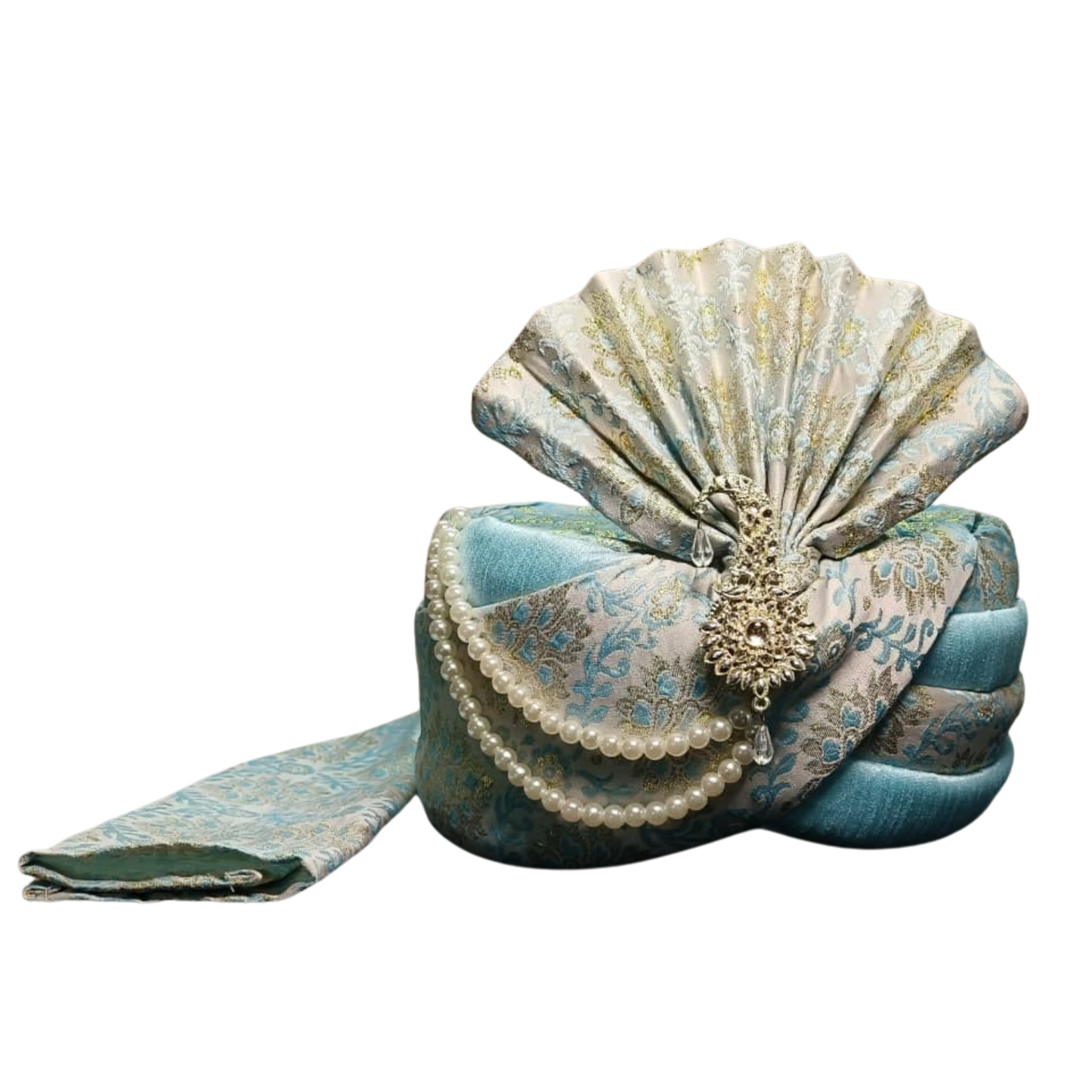 Royal Pleated Ready-to-Wear Safa with Pearl Chain & Kalgi