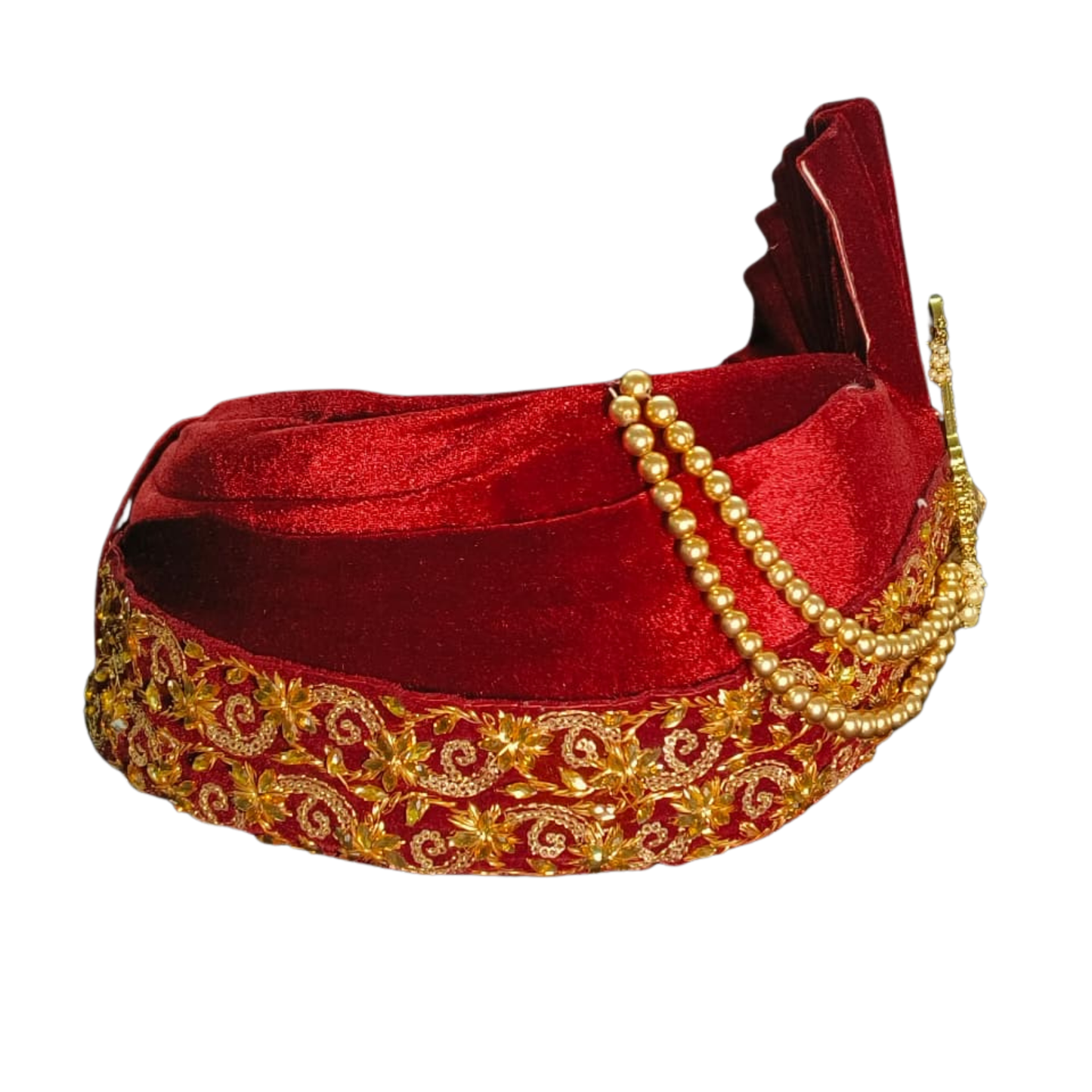 Royal Pleated Ready-to-Wear Safa with Pearl Chain & Kalgi-Maroon