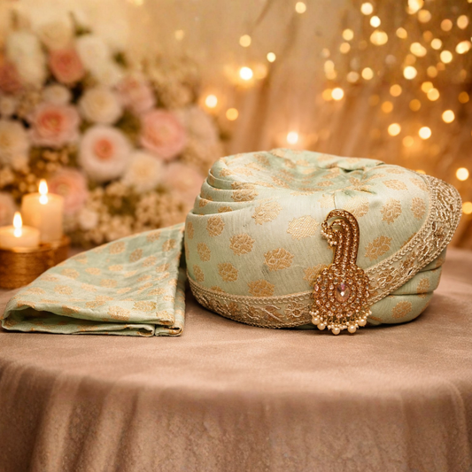 Royal Pleated Ready-to-Wear Safa with Pearl Chain & Kalgi