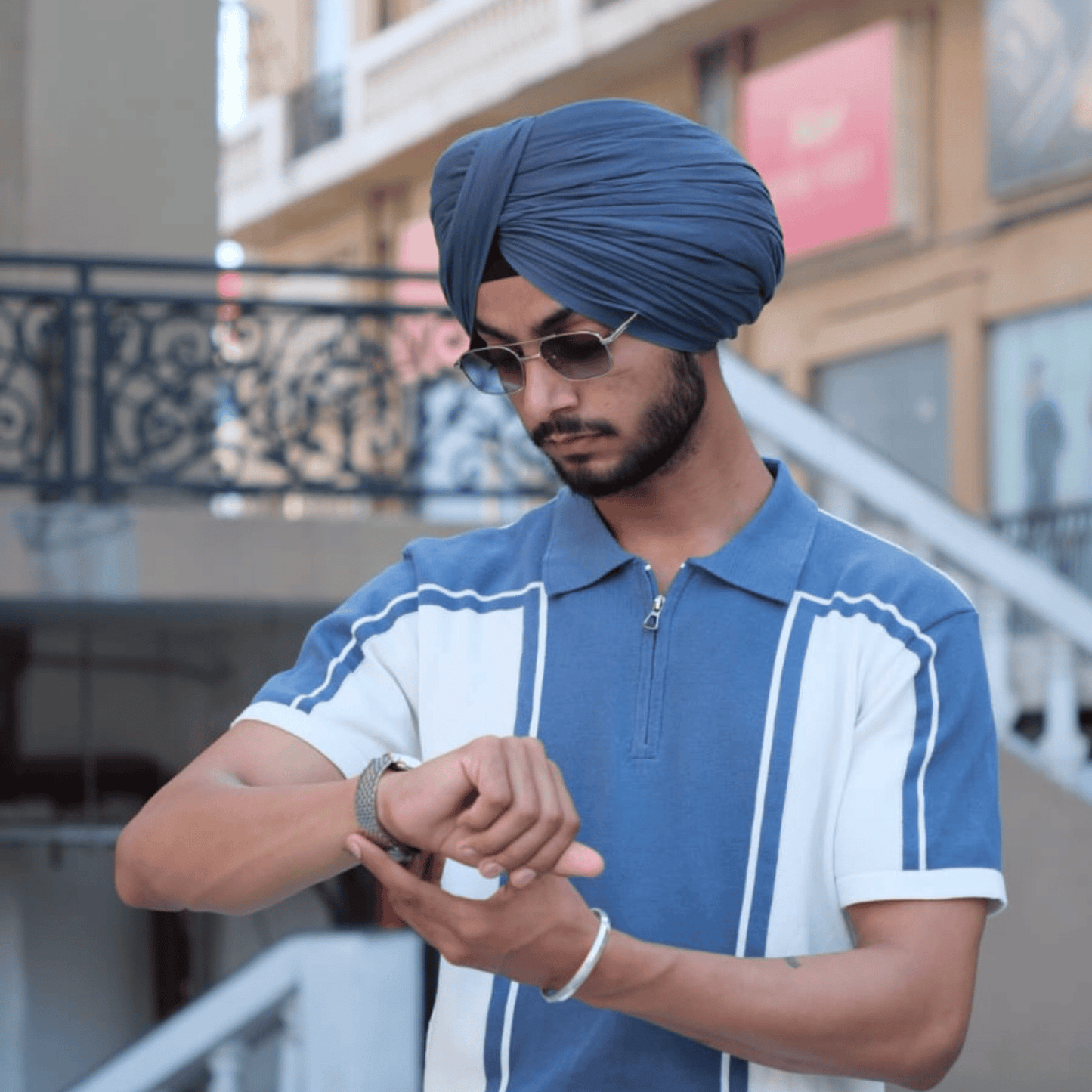 Full Voile Traditional Sikh/Sardar Pagri or Turban for Mens - Steel Blue