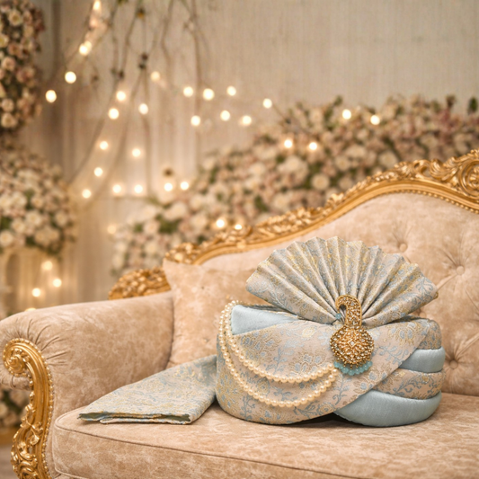 Royal Pleated Ready-to-Wear Safa with Pearl Chain & Kalgi