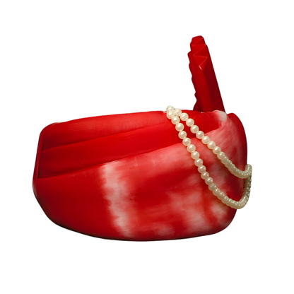 Royal Pleated Ready-to-Wear Turban with Pearl Chain & Kalgi- Red