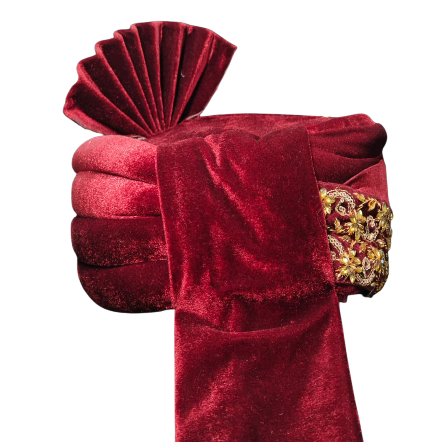 Royal Pleated Ready-to-Wear Safa with Pearl Chain & Kalgi-Maroon