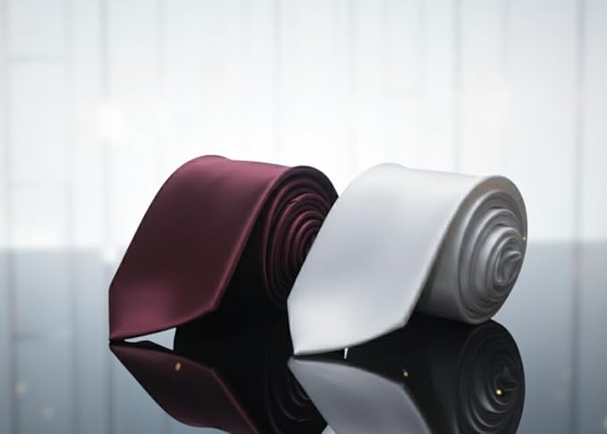 Men’s Classic Tie Combo – Maroon & White Solid Necktie Set | Formal Silk Finish Ties for stylish necktie, Wedding, Office