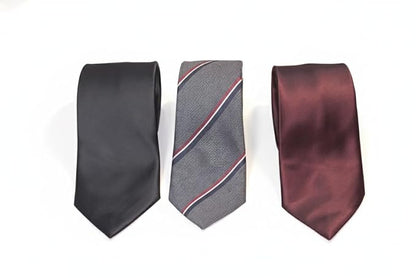 Men’s Premium Tie Set – Formal Neckties for Office, Party & Wedding | Classic Solid Black, Maroon & Grey Striped Tie Combo | Silk Finish Neck Tie Gift Set