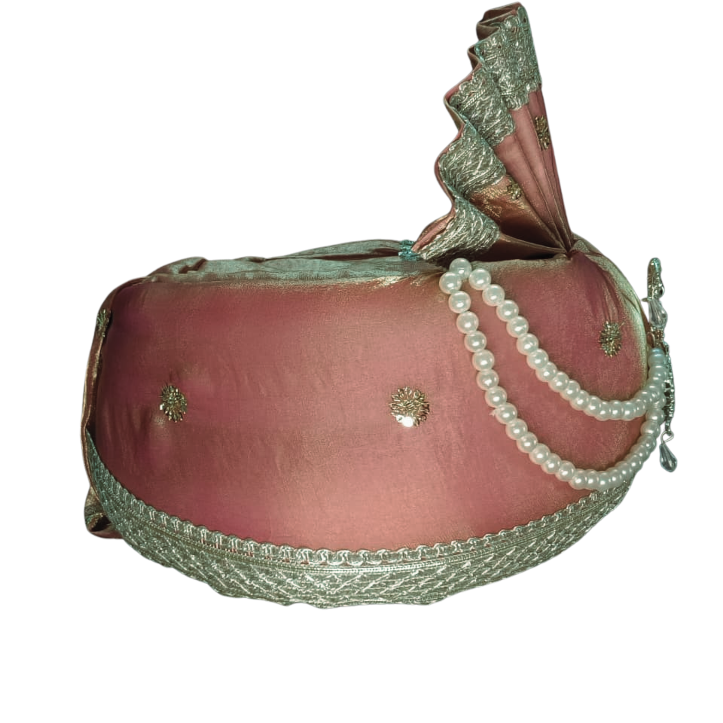 Royal Pleated Ready-to-Wear Safa with Pearl Chain & Kalgi- Pink