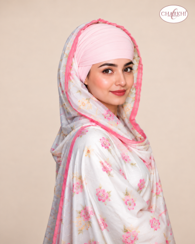 Baby Pink Full Voile Turban for Women | CHARKHI Kaur