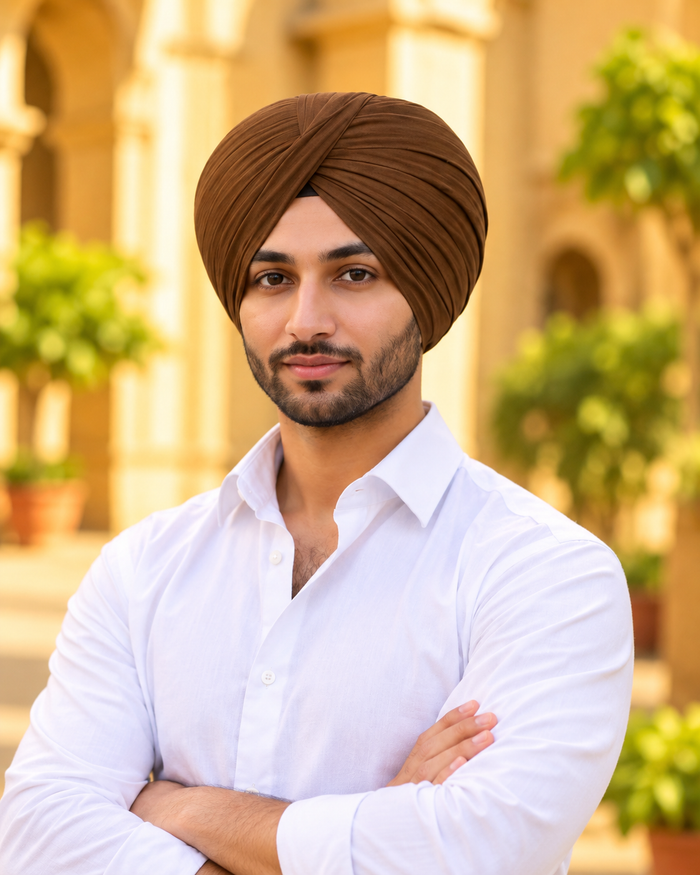 CHARKHI Full Voile Punjabi Turban – Military Brown | Pagri for Men