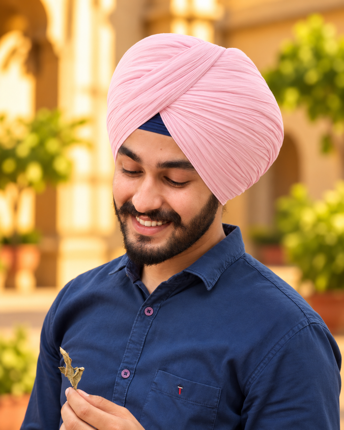 CHARKHI Full Voile Punjabi Turban – Baby Pink | Pagri for Men