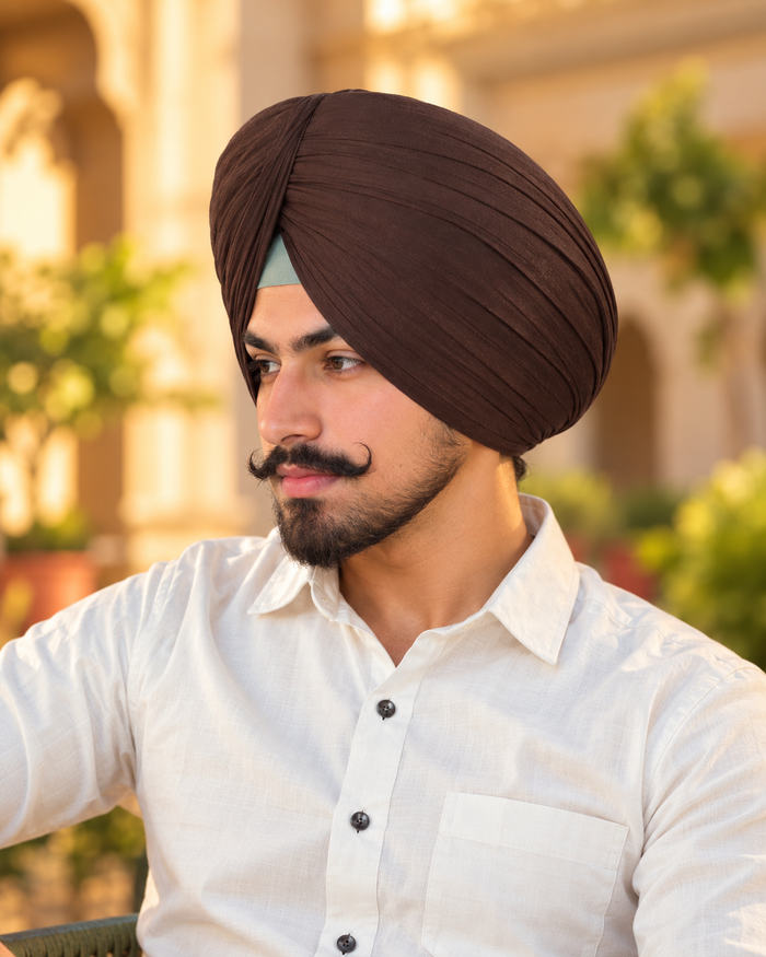 CHARKHI Full Voile Punjabi Turban – Dark Chocolate | Pagri for Men