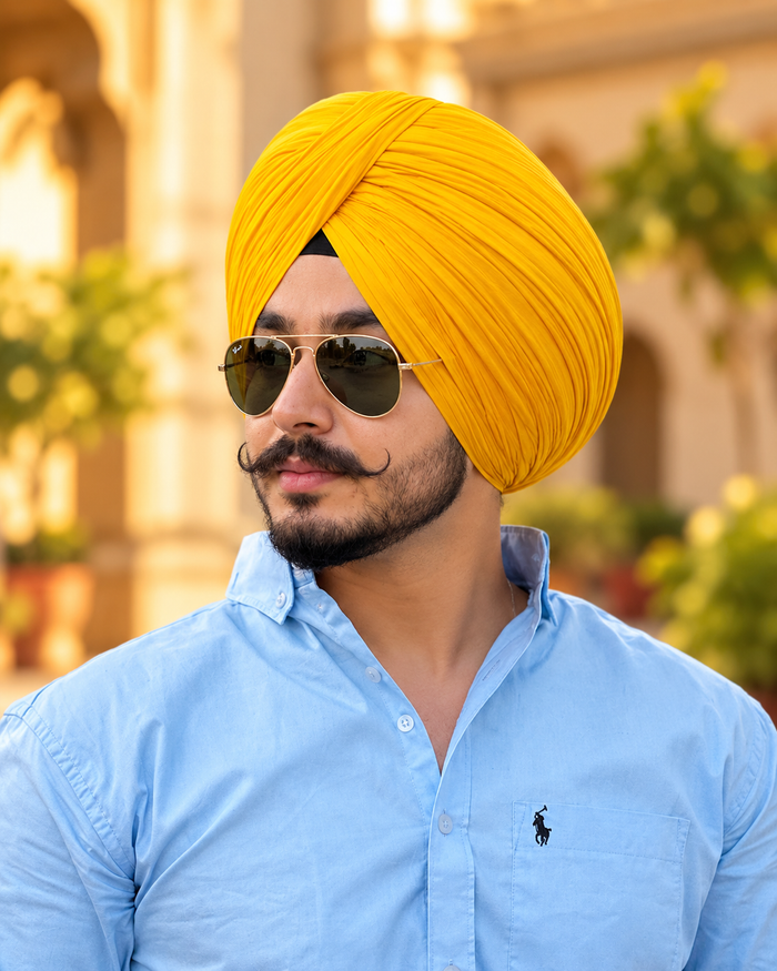 CHARKHI Full Voile Punjabi Turban – Marigold with Fifty | Pagri for Men