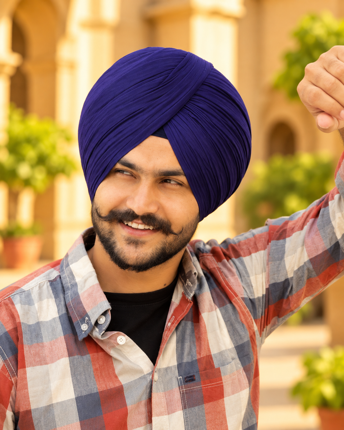 CHARKHI Full Voile Punjabi Turban – Tohra Blue | Pagri for Men