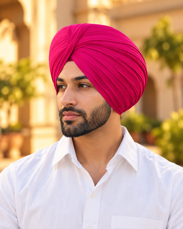 CHARKHI Full Voile Punjabi Turban – Magenta | Pagri for Men