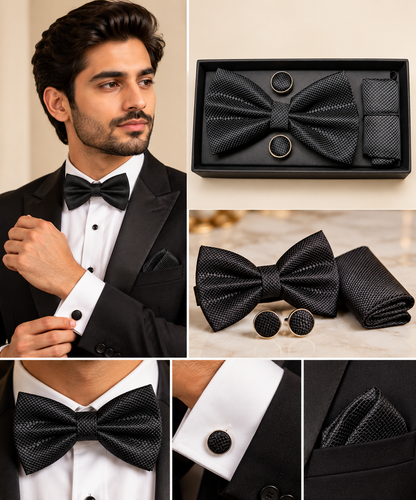 CHARKHI Noir Signature Bow Tie Set