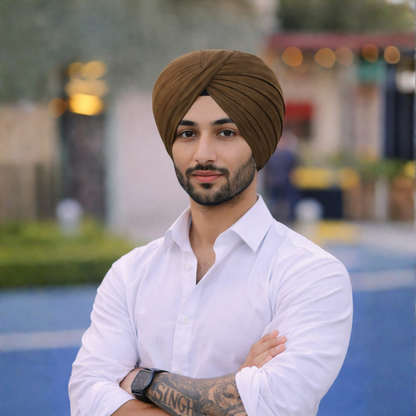 CHARKHI Full Voile Traditional Sikh/Punjab/Sardar Pagri or Turban for Mens- Military Brown