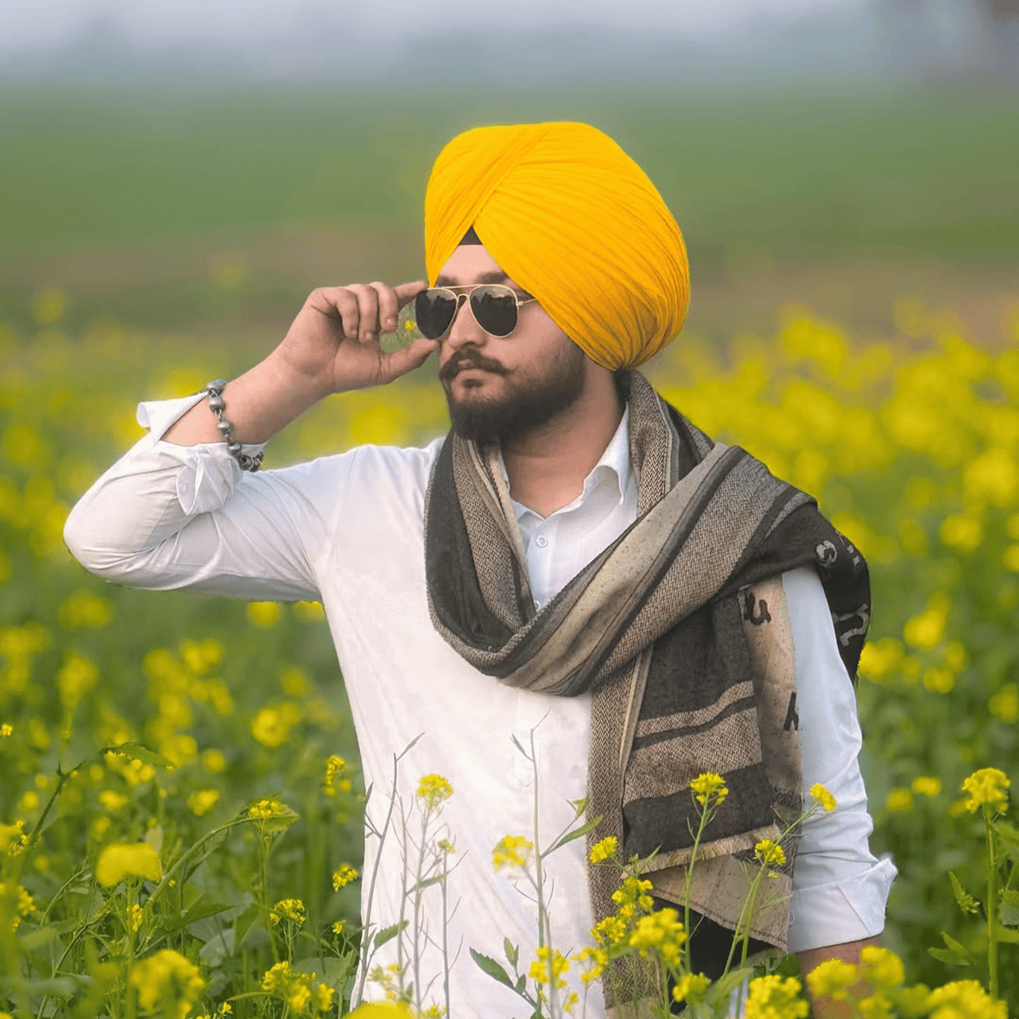 Full Voile Traditional Sikh/Punjab/Sardar Pagri or Turban for Mens-Marigold with Fifty