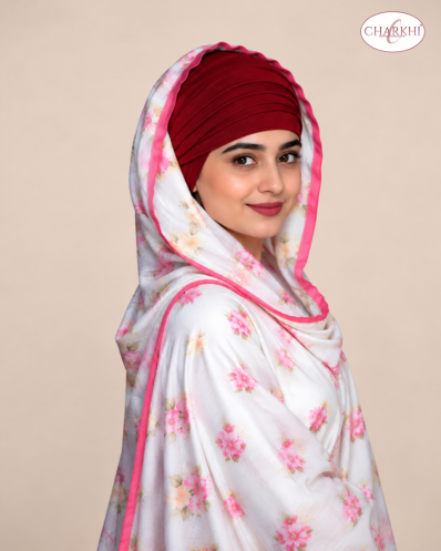 Maroon Full Voile Turban for Women | CHARKHI Kaur