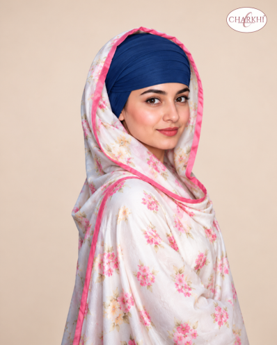 Navy Blue Full Voile Turban for Women | CHARKHI Kaur