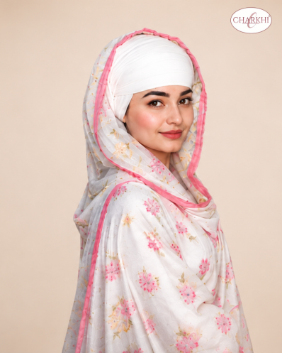 Off White Full Voile Turban for Women | CHARKHI Kaur