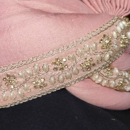 CHARKHI Men’s Wedding Safa with Dupatta | Ethnic Turban/Pagri for Groom | Royal Maharaja Pagdi with Sherwani Stole for Wedding, Baraat (Oniyan Pink - SB)
