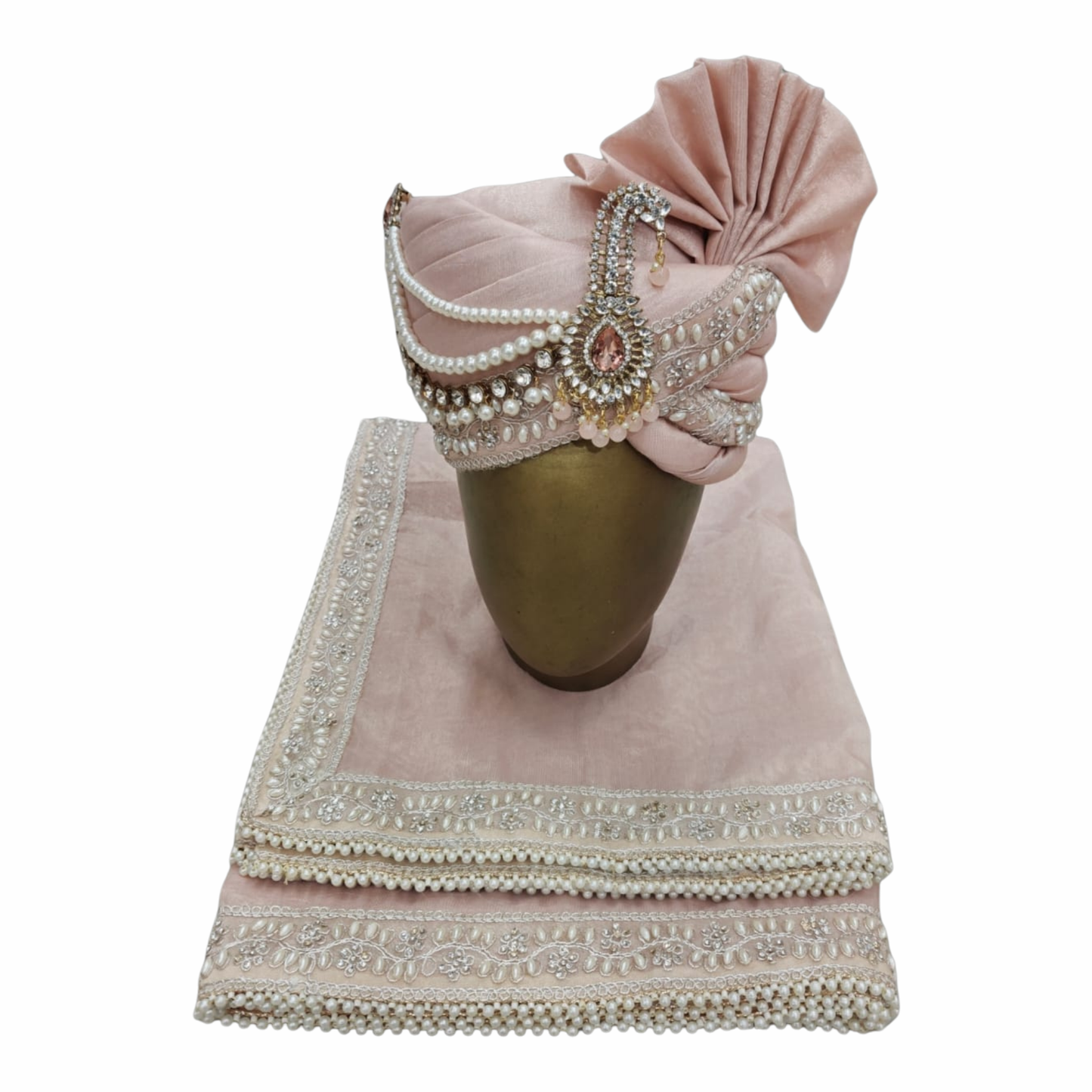 CHARKHI Men’s Wedding Safa with Dupatta | Ethnic Turban/Pagri for Groom | Royal Maharaja Pagdi with Sherwani Stole for Wedding, Baraat (Oniyan Pink - SB)