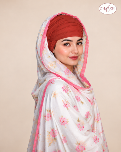Rust Full Voile Turban for Women | CHARKHI Kaur