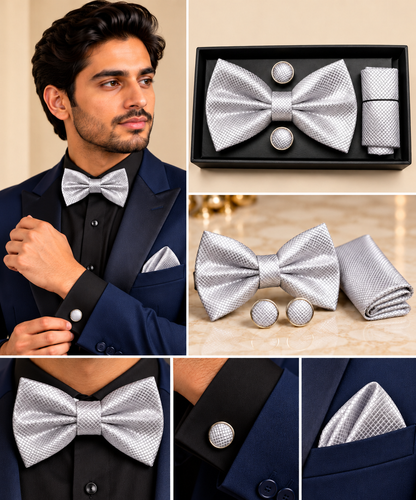 CHARKHI Platinum Elegance Bow Tie Set