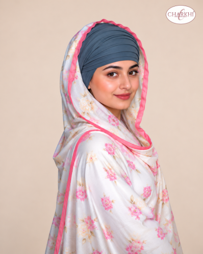 Steel Blue Full Voile Turban for Women | CHARKHI Kaur