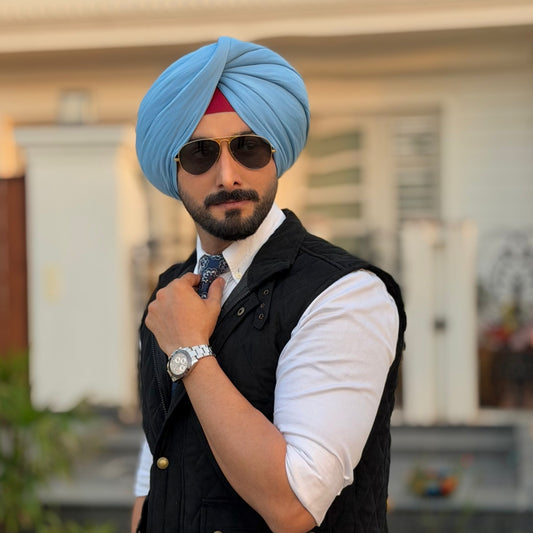Full Voile Traditional Sikh/Punjab/Sardar Pagri or Turban for Mens- Aqua Blue