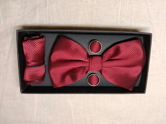 CHARKHI Royal Maroon Bow Tie Set