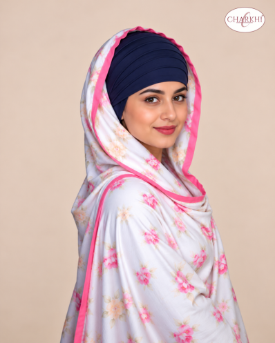 Midnight Blue Full Voile Turban for Women | CHARKHI Kaur